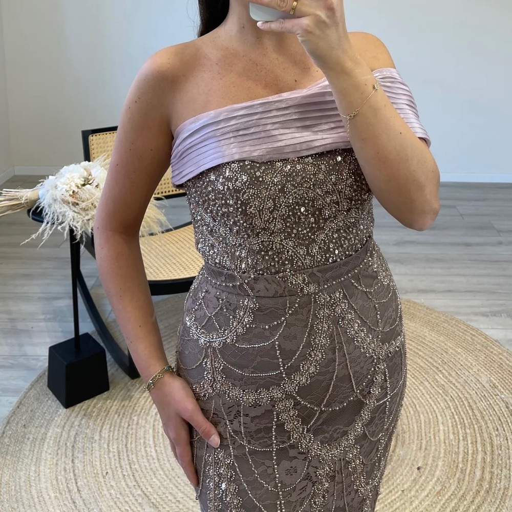 Elegant Off-Shoulder maxi beaded Dress